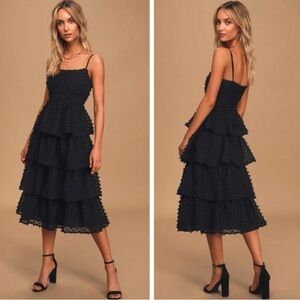 Lulus Flirting with you back Midi Tiered Dress Black Size XS